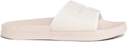 Calvin Klein Jeans Peach Blush White Monogram Slippers Calvin Klein Jeans , Beige , Dames - 40 Eu,41 Eu,38 EU