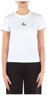 Calvin Klein Jeans Slim Fit Katoenen T-shirt met Logo Borduursel Calvin Klein Jeans , White , Dames - L,M,S,Xs