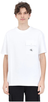 Calvin Klein Jeans Witte T-shirt met gestructureerd patroon en logo knoop Calvin Klein Jeans , White , Heren - XL