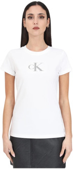 Calvin Klein Jeans Witte T-shirt met paillettenprint Calvin Klein Jeans , White , Dames - L,M