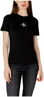 Calvin Klein Jeans Zwart T-shirt voor dames, korte mouw, herfst/winter Calvin Klein Jeans , Black , Dames - Xl,L,S,Xs