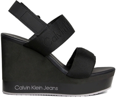 Calvin Klein Jeans Zwarte Sleehak Sandaal Webbing Vrouwen Calvin Klein Jeans , Black , Dames - 38 Eu,40 Eu,37 Eu,41 Eu,39 Eu,36 EU