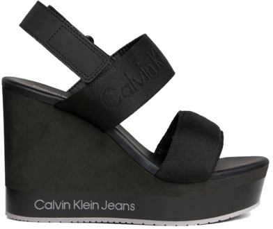 Calvin Klein Jeans Zwarte Sleehak Sandaal Webbing Vrouwen Calvin Klein Jeans , Black , Dames - 40 Eu,41 Eu,39 EU