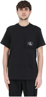 Calvin Klein Jeans Zwarte T-shirts en Polos met Wit Logo Calvin Klein Jeans , Black , Heren - S