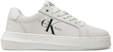 Calvin Klein Lage Leren Sneakers - Wit Calvin Klein , White , Dames - 38 EU