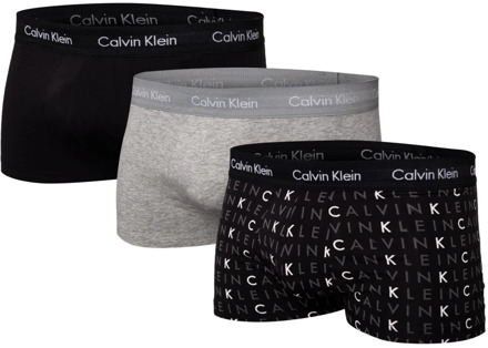 Calvin Klein Low Rise Trunks 3-Pack met Multicolor Logo Print Calvin Klein , Gray , Heren - L,M,S