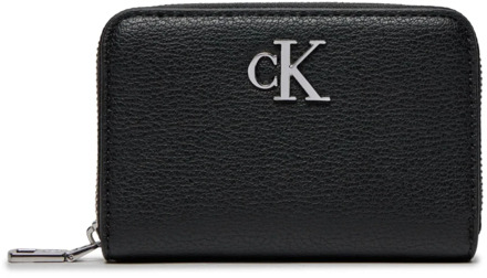 Calvin Klein Mini PU leren portemonnee met metalen logo Calvin Klein , Black , Dames - ONE Size
