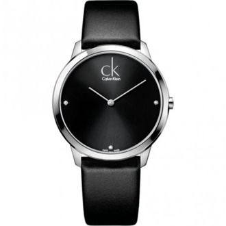Calvin Klein Minimalistisch quartz horloge met zwarte wijzerplaat en leren band Calvin Klein , Black , Dames - ONE Size