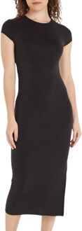 Calvin Klein Modal Detail Dress Elegant Zwart Midi Calvin Klein , Black , Dames - L,M,S,Xs