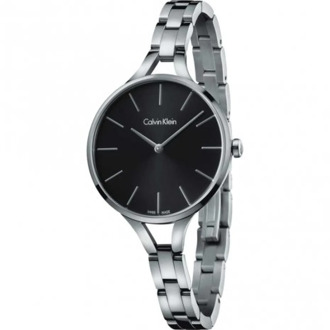 Calvin Klein Moderne quartz horloge met zwarte wijzerplaat en zilveren stalen band Calvin Klein , Gray , Dames - ONE Size