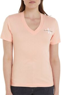 Calvin Klein Monologo Slim V-neck Shirt Dames roze - XS