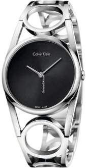 Calvin Klein Ronde Quartz Horloge met Zwarte Wijzerplaat en Roestvrijstalen Kast Calvin Klein , Black , Dames - ONE Size
