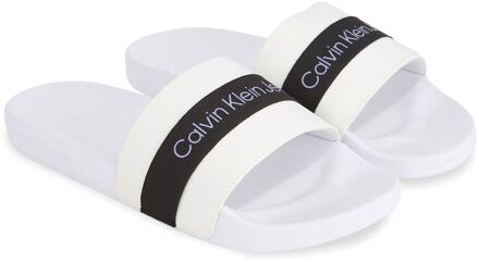 Calvin Klein Slide Printed Logo Web Slippers Dames wit - zwart - 38