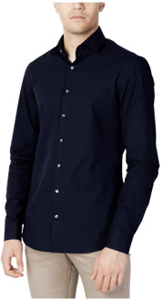 Calvin Klein slim fit overhemd - 2-ply stretch - midnight blue - Strijkvriendelijk - Boordmaat: 42