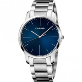 Calvin Klein Stad Quartz Horloge met Blauwe Wijzerplaat en Roestvrijstalen Band Calvin Klein , Gray , Dames - ONE Size