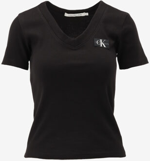 Calvin Klein T-shirt WOVEN LABEL RIB V-NE, BEH zwart