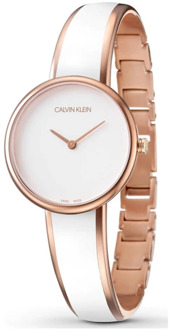 Calvin Klein Verleidingshorloge - Roestvrij staal, witte wijzerplaat, quartz uurwerk Calvin Klein , Orange , Dames - ONE Size