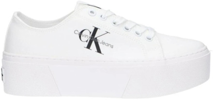 Calvin Klein Witte Flatform Cupsole Lage Sneakers Calvin Klein , White , Dames - 39 Eu,40 EU