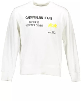 Calvin Klein Witte Katoenen Trui met Logo Print Calvin Klein , White , Heren - XL