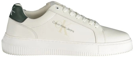 Calvin Klein Witte polyester sneakers met veters, print, contrastdetails, logo Calvin Klein , White , Heren - 43 Eu,45 EU