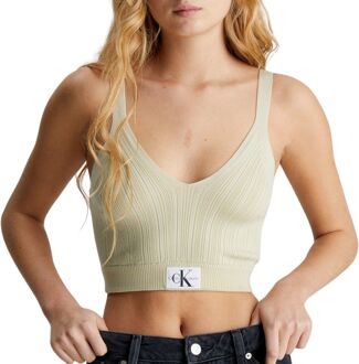 Calvin Klein Woven Label Ribbed Bralette Dames beige