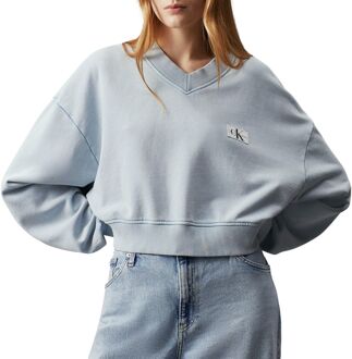 Calvin Klein Woven Label Washed V-neck Sweater Dames lichtblauw - M