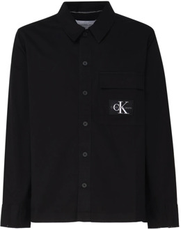 Calvin Klein Zwart Logo Print Klassieke Kraag Shirt Calvin Klein , Black , Heren - Xl,L,M,S