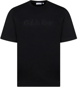Calvin Klein Zwart Logo T-shirt Ronde Hals Korte Mouwen Calvin Klein , Black , Heren - Xl,L,M,S