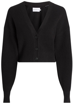 Calvin Klein Zwarte Cardigan met klassieke V-hals en geribbelde textuur Calvin Klein , Black , Dames