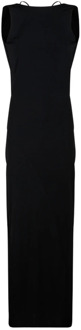 Calvin Klein Zwarte Maxi Slim Jurk met Open Rug Calvin Klein , Black , Dames - M,Xs