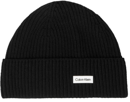 Calvin Klein Zwarte Patch Beanie Calvin Klein , Black , Heren - ONE Size
