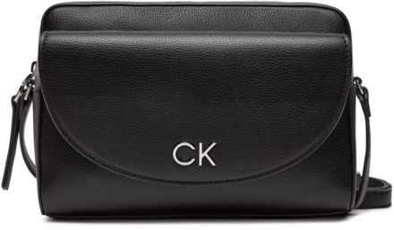 Calvin Klein Zwarte Schoudertas PU Leer Metalen Logo Calvin Klein , Black , Dames - ONE Size