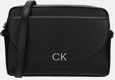 Calvin Klein Zwarte Schoudertas PU Leer Metalen Logo Calvin Klein , Black , Dames - ONE Size