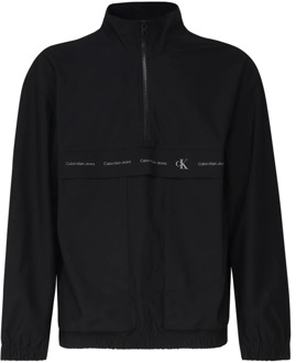 Calvin Klein Zwarte Sweater Hoodless Rits Logo Calvin Klein , Black , Heren - L,M,S