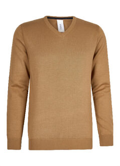 Camel katoenen pullover met v-hals Bruin - L