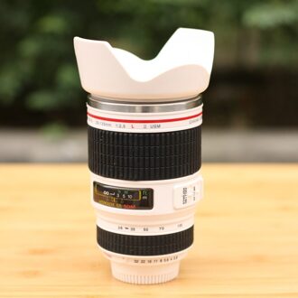 Camera Lens Vorm Koffie Mok Met Deksel Creatieve Camera Len 1:1 Schaal Koffie Cups Rvs Water Mok Creatieve Verjaardag 1stk wit 4