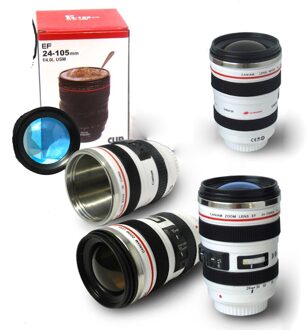 Camera Lens Vorm Koffie Mok Met Deksel Creatieve Camera Len 1:1 Schaal Koffie Cups Rvs Water Mok Creatieve Verjaardag 1stk wit 6