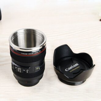 Camera Lens Vorm Koffie Mok Met Deksel Creatieve Camera Len 1:1 Schaal Koffie Cups Rvs Water Mok Creatieve Verjaardag 1stk zwart 4