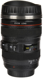 Cameralens warmhoudbeker/thermos koffiebeker/mok - RVS - 350 ml - Thermosbeker Zwart