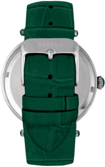 Camilla Parelmoer horloge met leren band Groenblauw