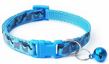Camo Camouflage Kat Halsband Met Bel Print Neck Strap Polyester Verstelbare Gesp Kitten Puppy Pet Leash Dier Accessoires blauw kat collar