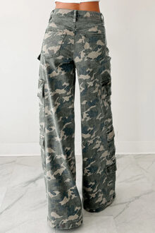 Camo Cargo Wijde Pijpen Jeans Grijs