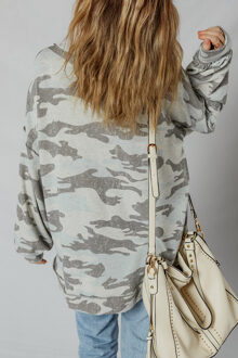 Camo Print Lange Mouwen Sweatshirt - maat XL Lichtgrijs