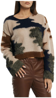 Camouflage Crew Neck Sweater Semicouture , Brown , Dames - XS