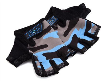 Camouflage Kinderen Kids Riding Half Vinger Handschoenen Hoge Elastische Antislip Deeltjes Voor Fietsen Schaatsen Oefening Fitness B
