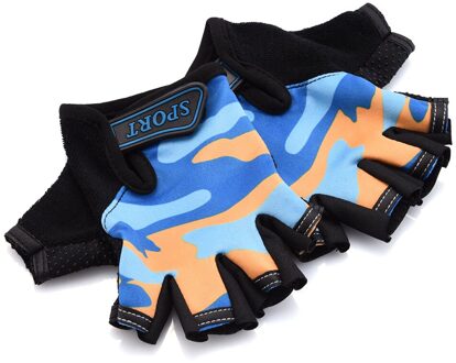 Camouflage Kinderen Kids Riding Half Vinger Handschoenen Hoge Elastische Antislip Deeltjes Voor Fietsen Schaatsen Oefening Fitness