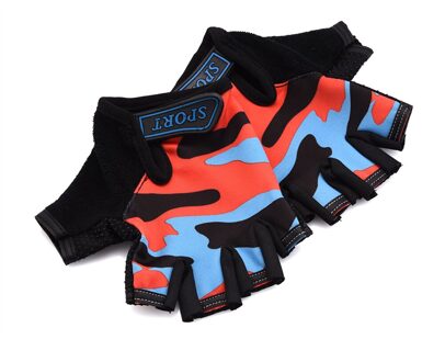 Camouflage Kinderen Kids Riding Half Vinger Handschoenen Hoge Elastische Antislip Deeltjes Voor Fietsen Schaatsen Oefening Fitness