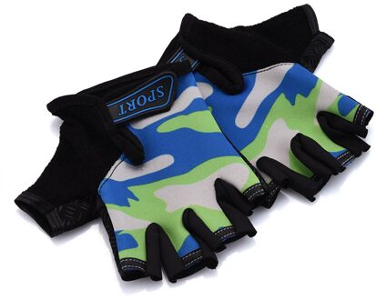 Camouflage Kinderen Kids Riding Half Vinger Handschoenen Hoge Elastische Antislip Deeltjes Voor Fietsen Schaatsen Oefening Fitness