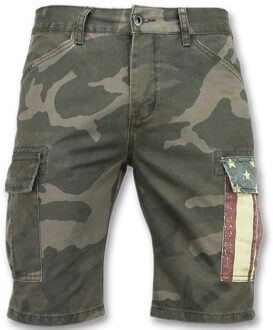 Camouflage korte broek mannen - Goedkope bermuda broeken - 9017 - Groen/ Grijs - Maten: 28