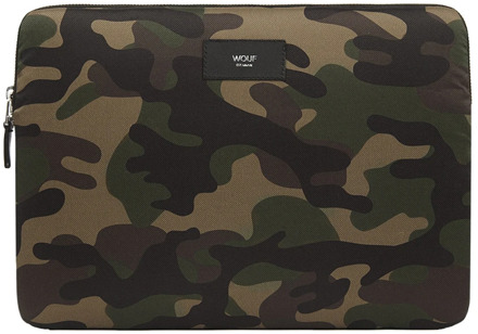 Camouflage Laptop Hoes met Goud Geëmbosseerd Leer Wouf , Multicolor , Dames - ONE Size